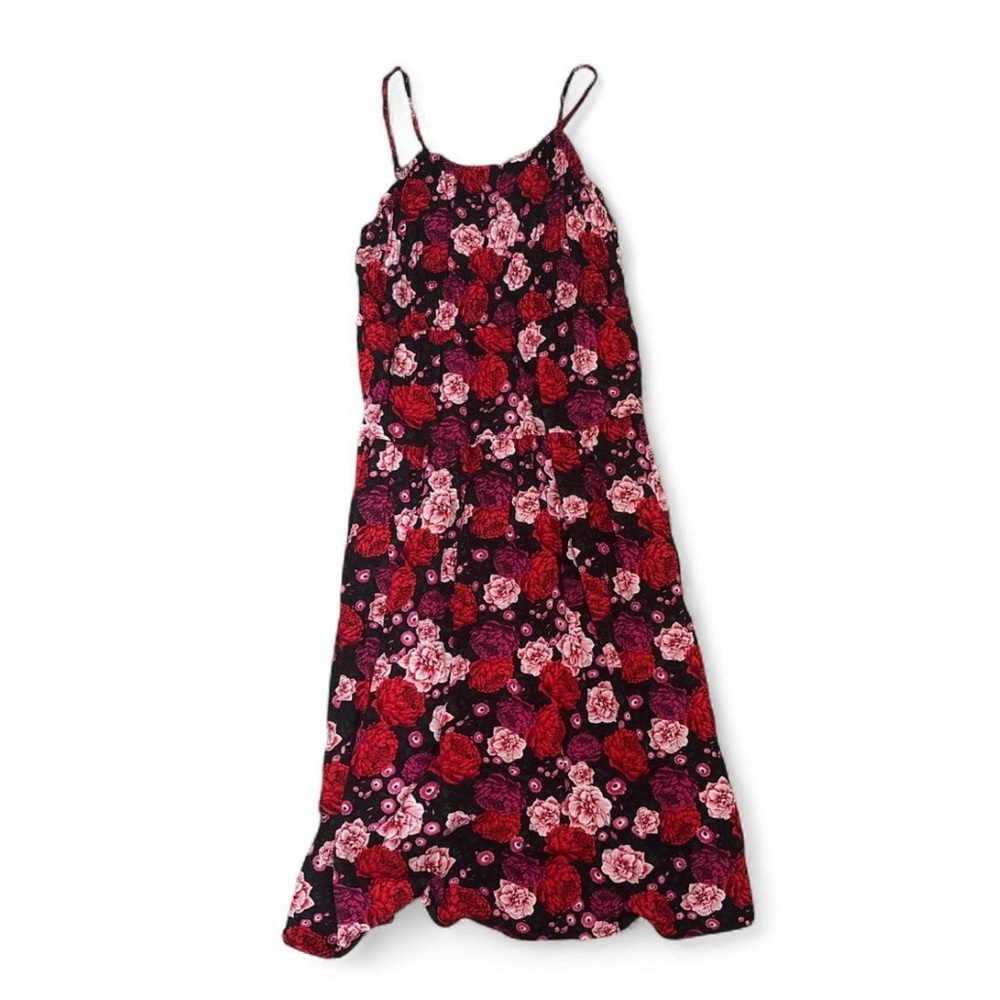 Old Navy Red and Pink Floral Spaghetti Strap Maxi Sundress